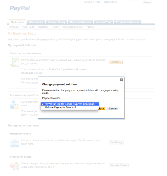 PayPal Select Payment Solution PayPal Select Payment Solution Screenshot
