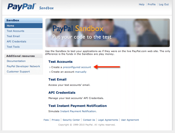 PayPal Sandbox Overview Screenshot
